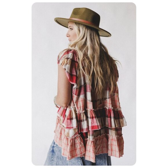 Oli & Hali Plaid Ruffle Tunic Top sz XL - Picture 3 of 14